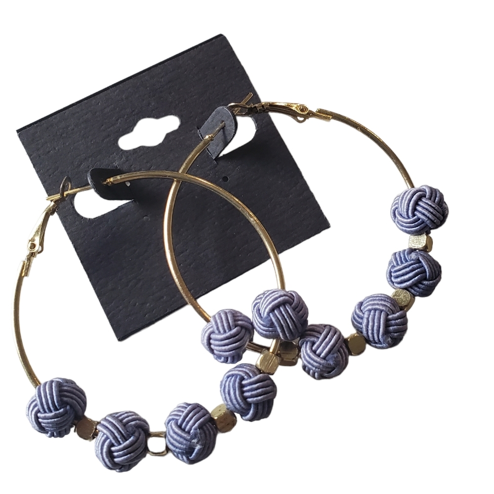 Blue and Gold Rope Hoop Earrings Nautical Fashion Jewelry